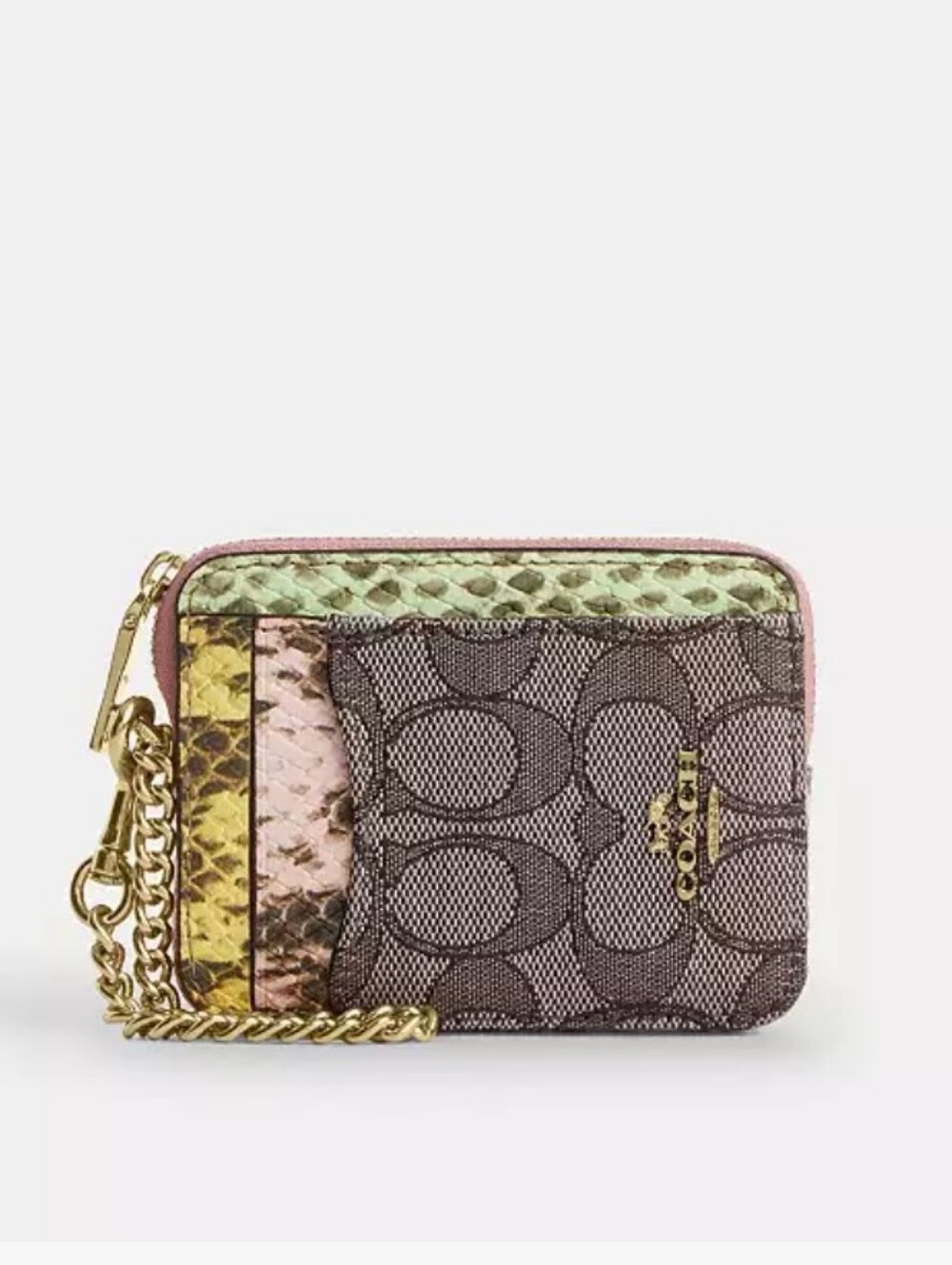 NWT Coach Signature jacquard and snake-embossed leather Zip Card Case Wallet